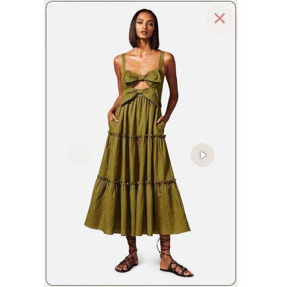 CAMI NYC Black Kaylyn Sleeveless Bow Tiered Cutout Midi Dress, Size M, NWOT - Picture 5 of 9